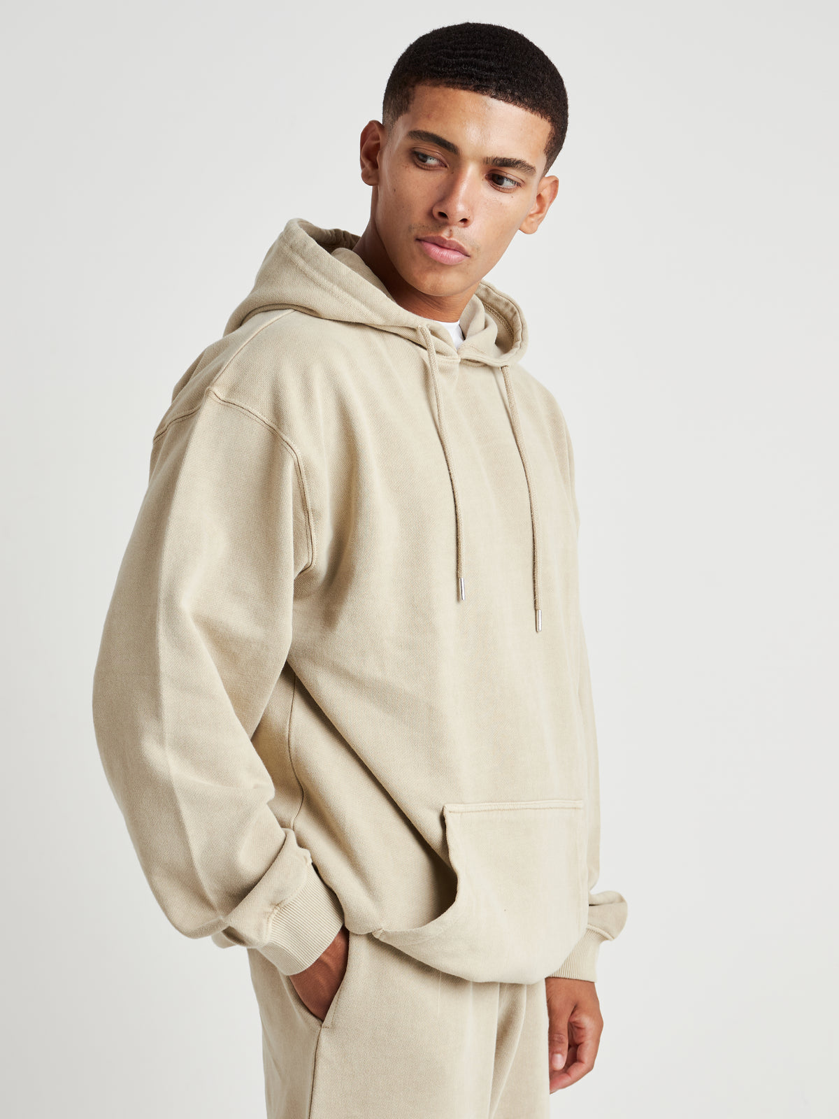 Relaxed Washed Pullover Hoodie - Natural Khaki Wash-3
