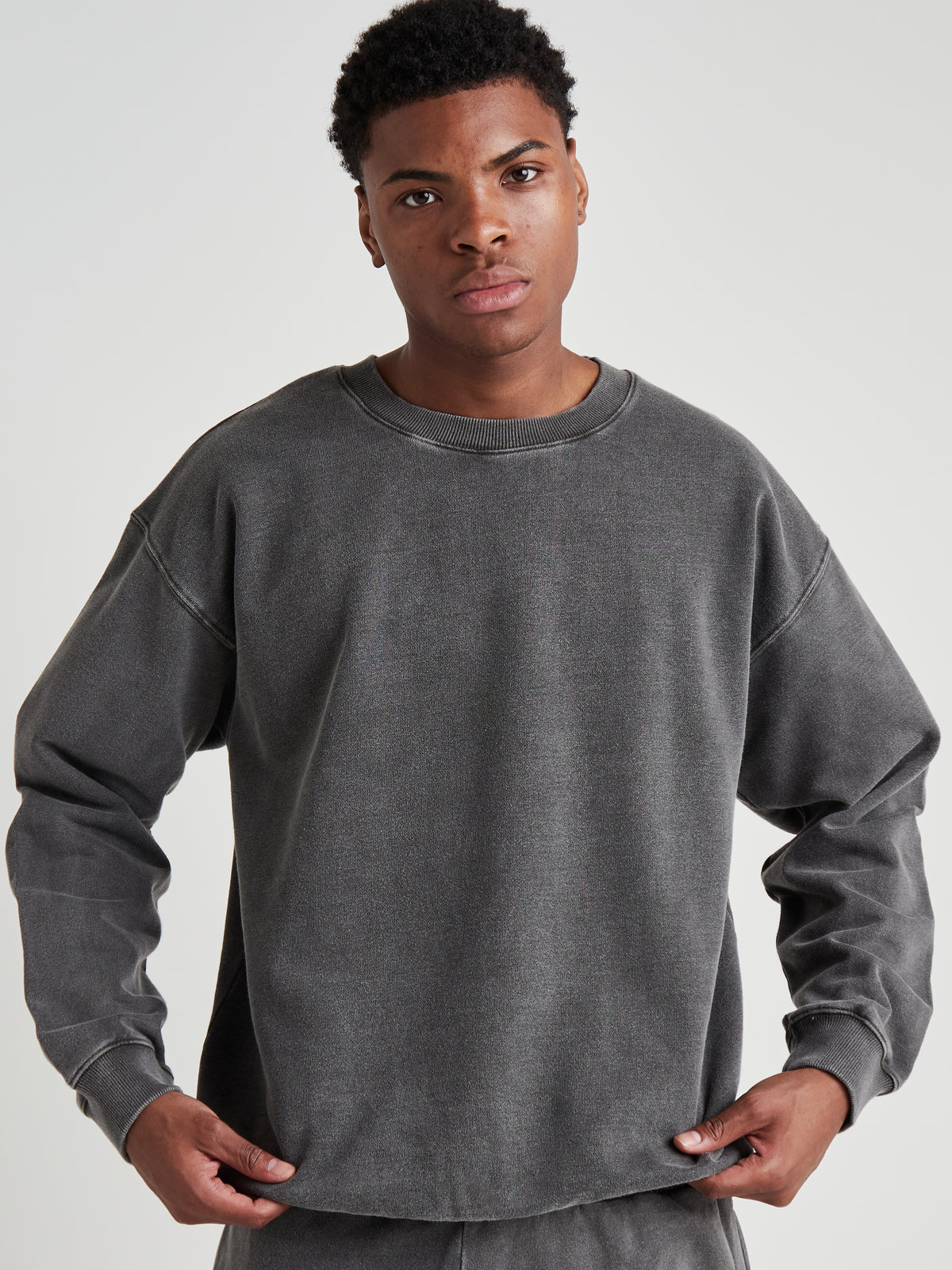 Washed Crew Neck Sweatshirt - Vintage Charcoal Wash-4