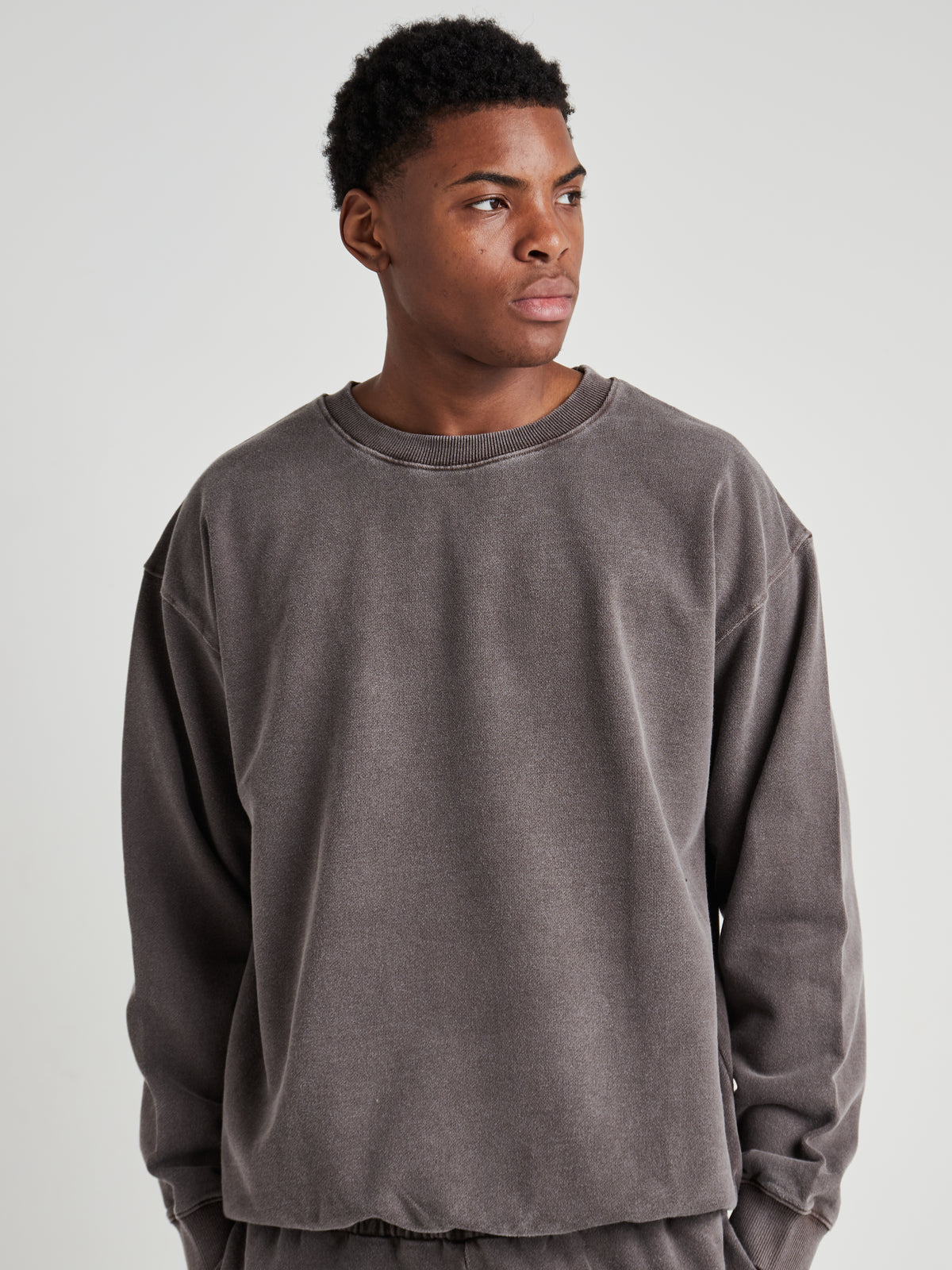 Washed Crew Neck Sweatshirt - Espresso Brown Wash-5
