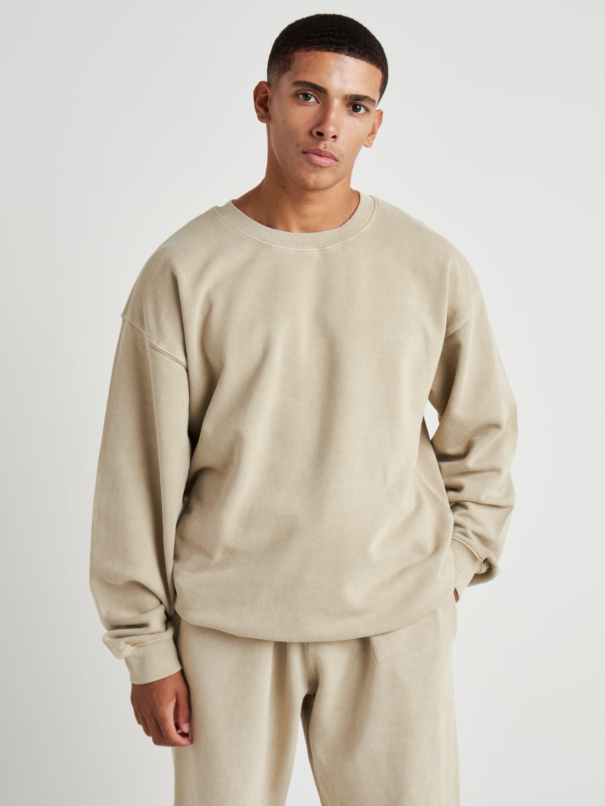 Washed Crew Neck Sweatshirt - Natural Khaki Wash-5