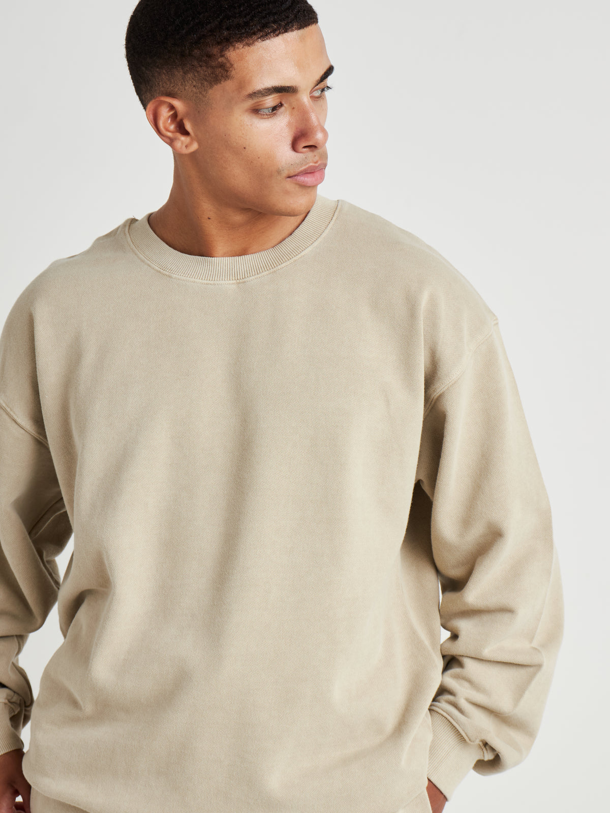 Washed Crew Neck Sweatshirt - Natural Khaki Wash
