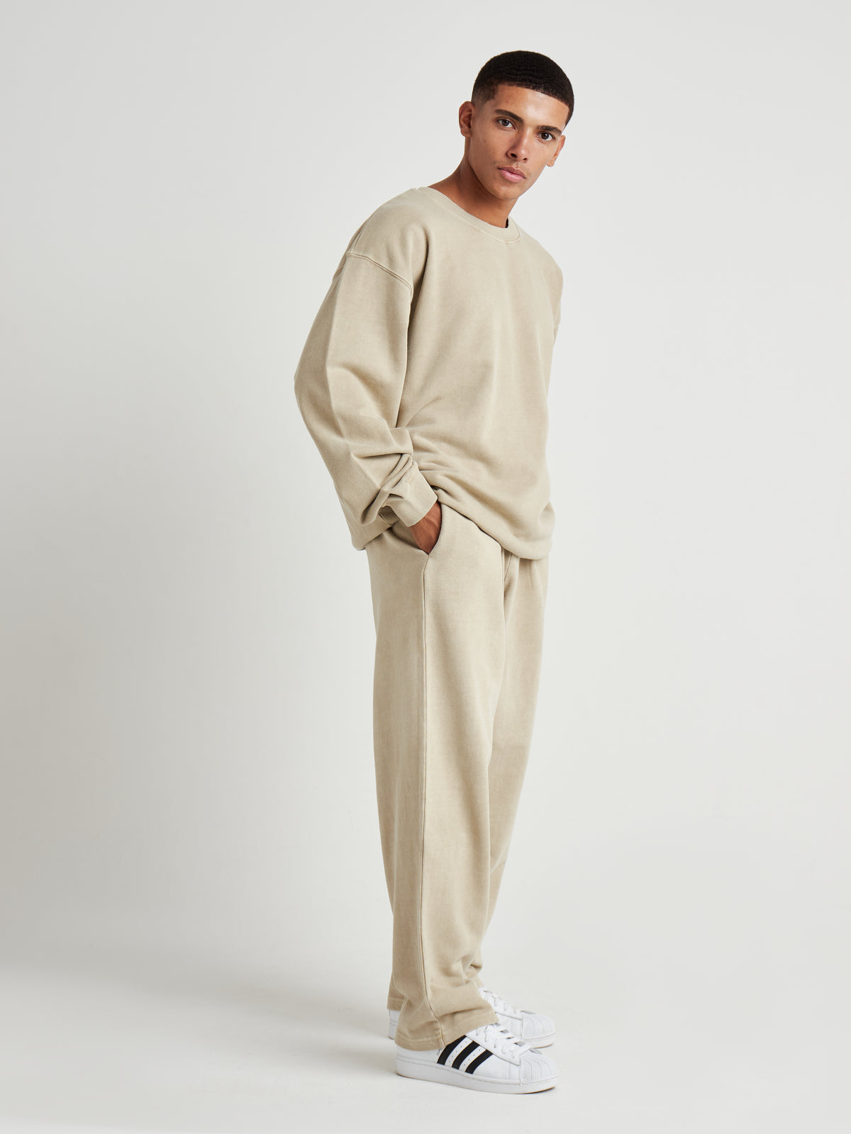 Washed Crew Neck Sweatshirt - Natural Khaki Wash-9