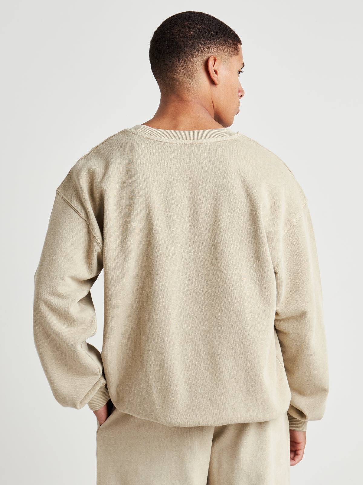 Washed Crew Neck Sweatshirt - Natural Khaki Wash-7