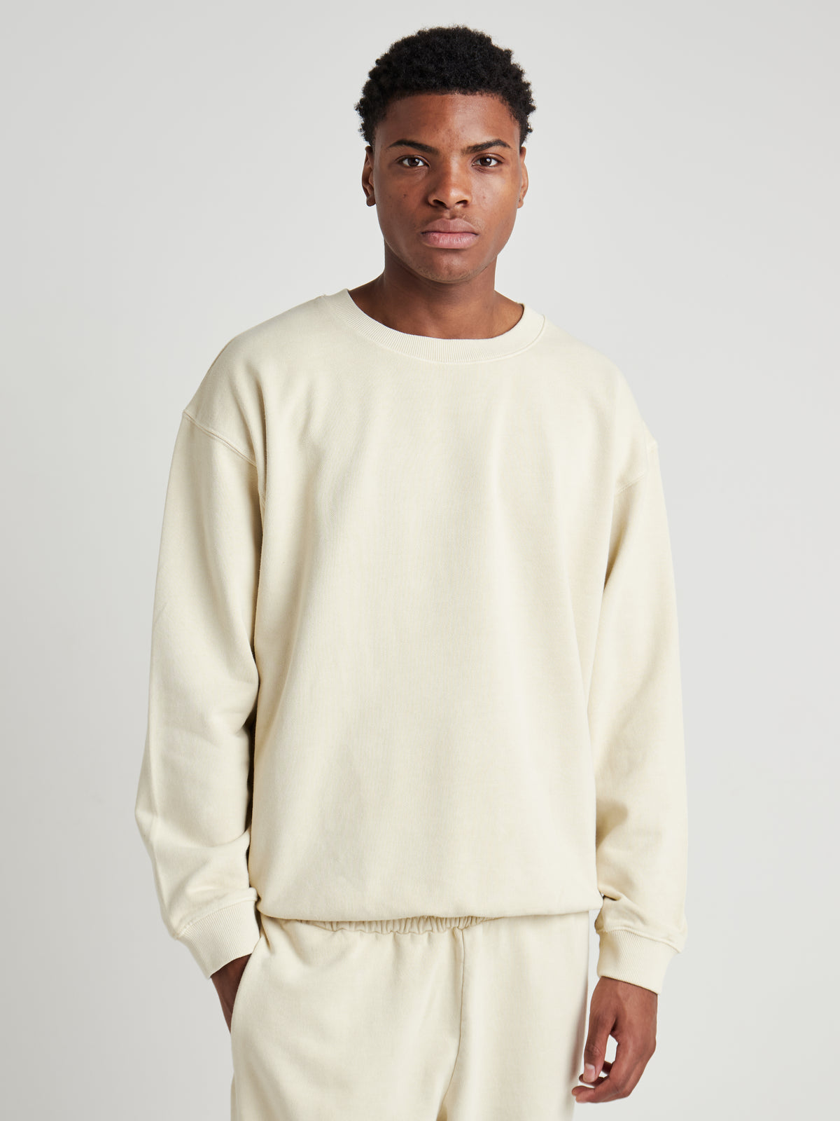Washed Crew Neck Sweatshirt - Cream Pearl Wash-5