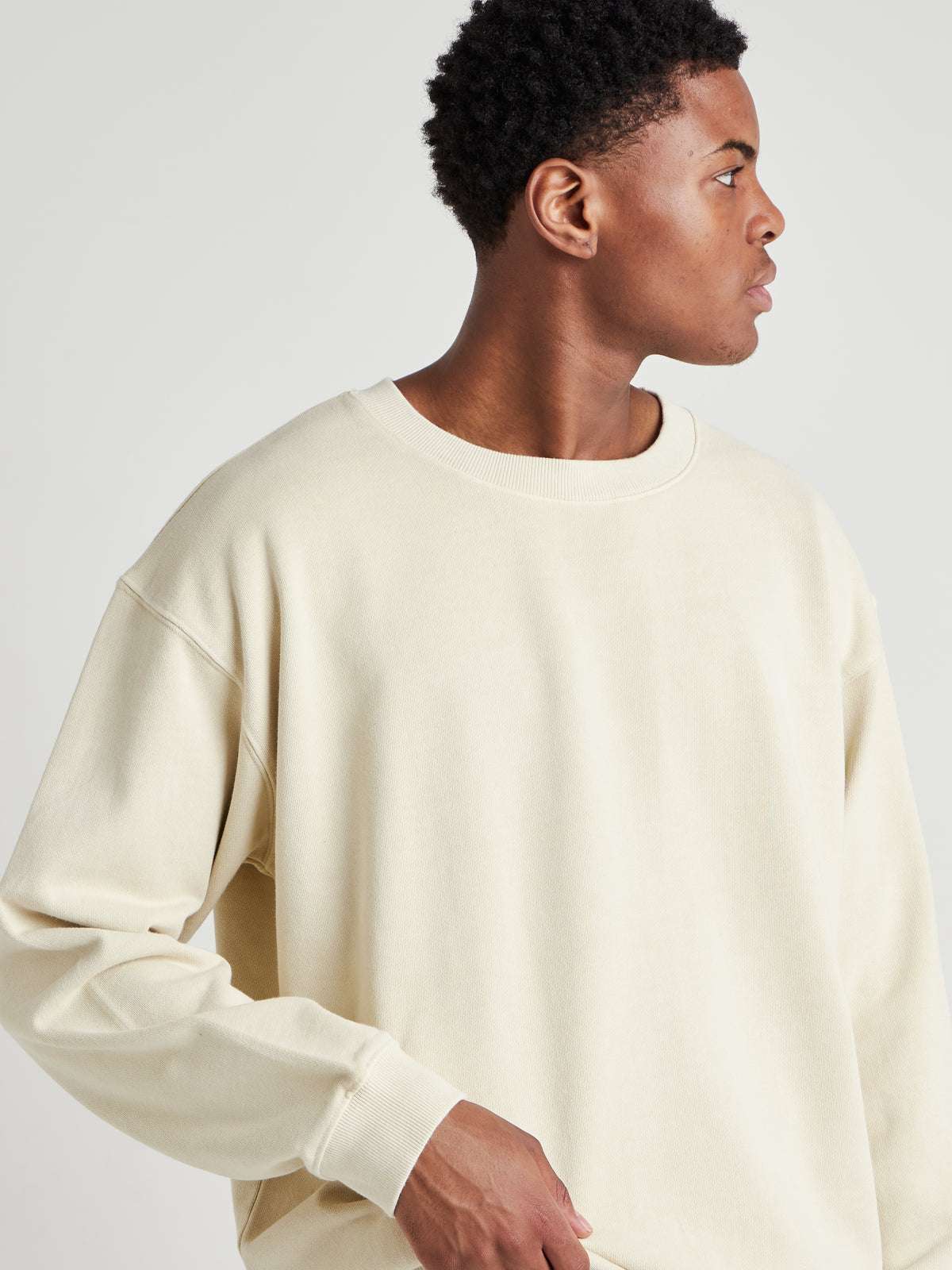 Washed Crew Neck Sweatshirt - Cream Pearl Wash-3