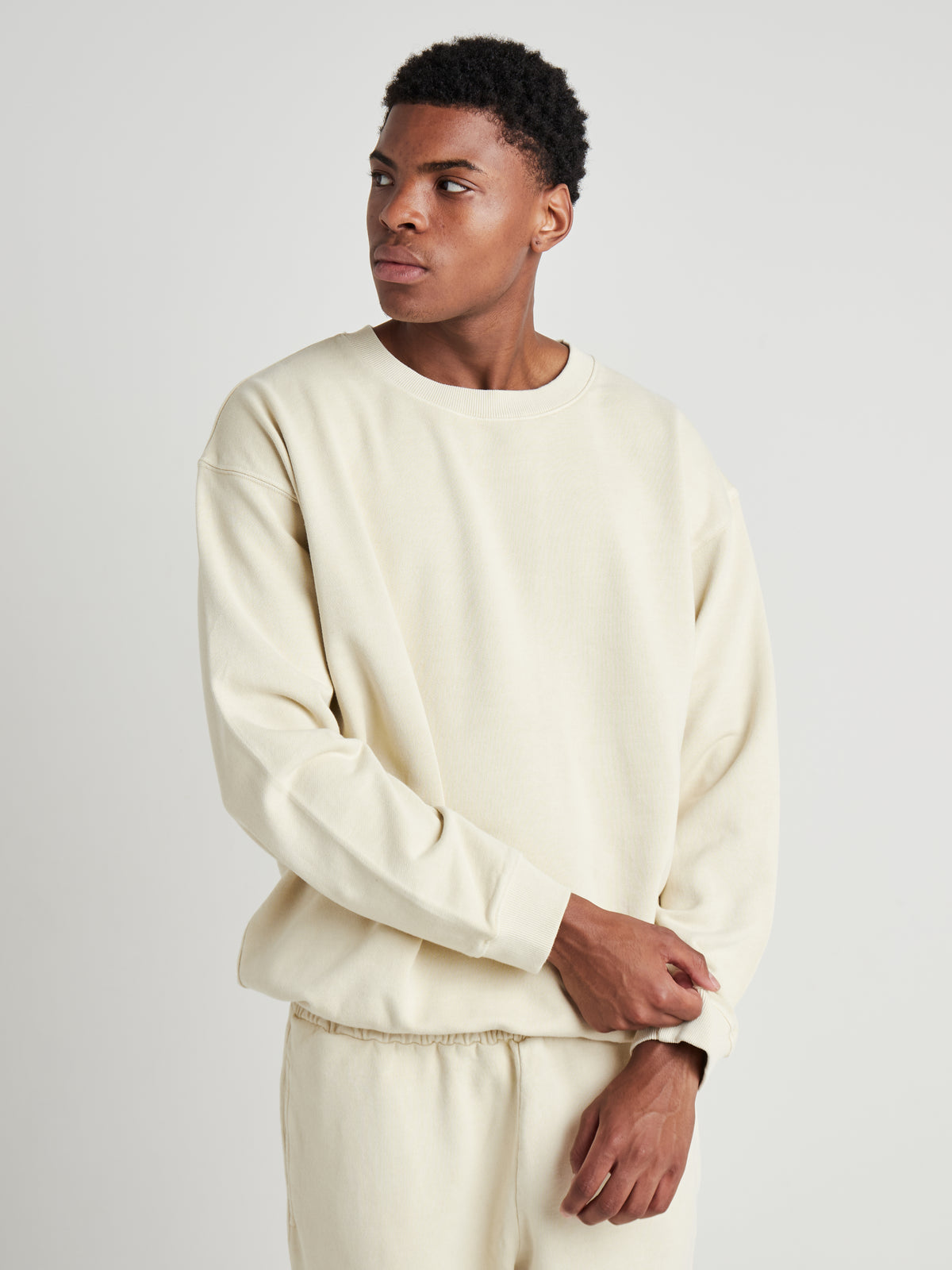 Washed Crew Neck Sweatshirt - Cream Pearl Wash