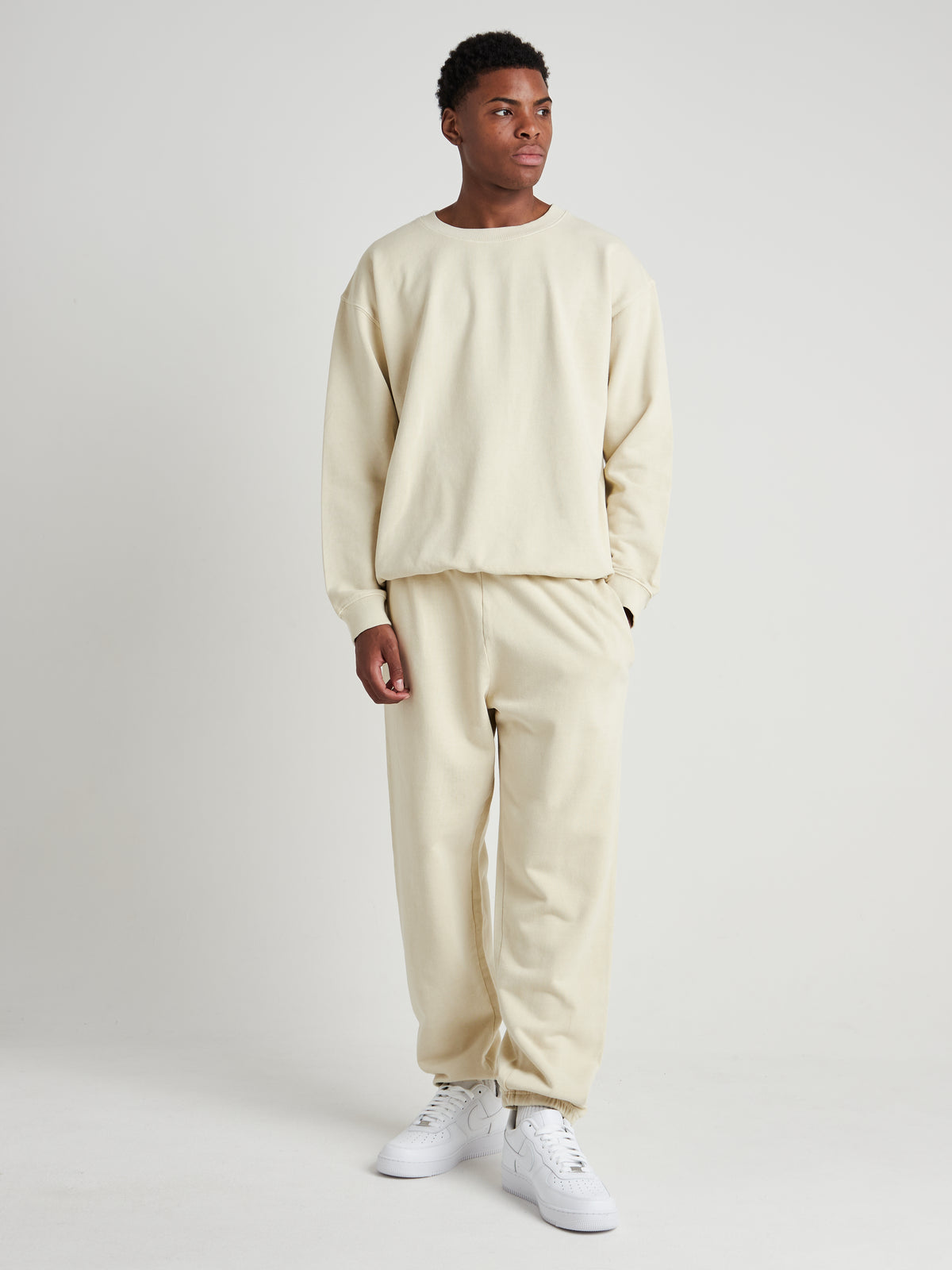 Washed Crew Neck Sweatshirt - Cream Pearl Wash-10