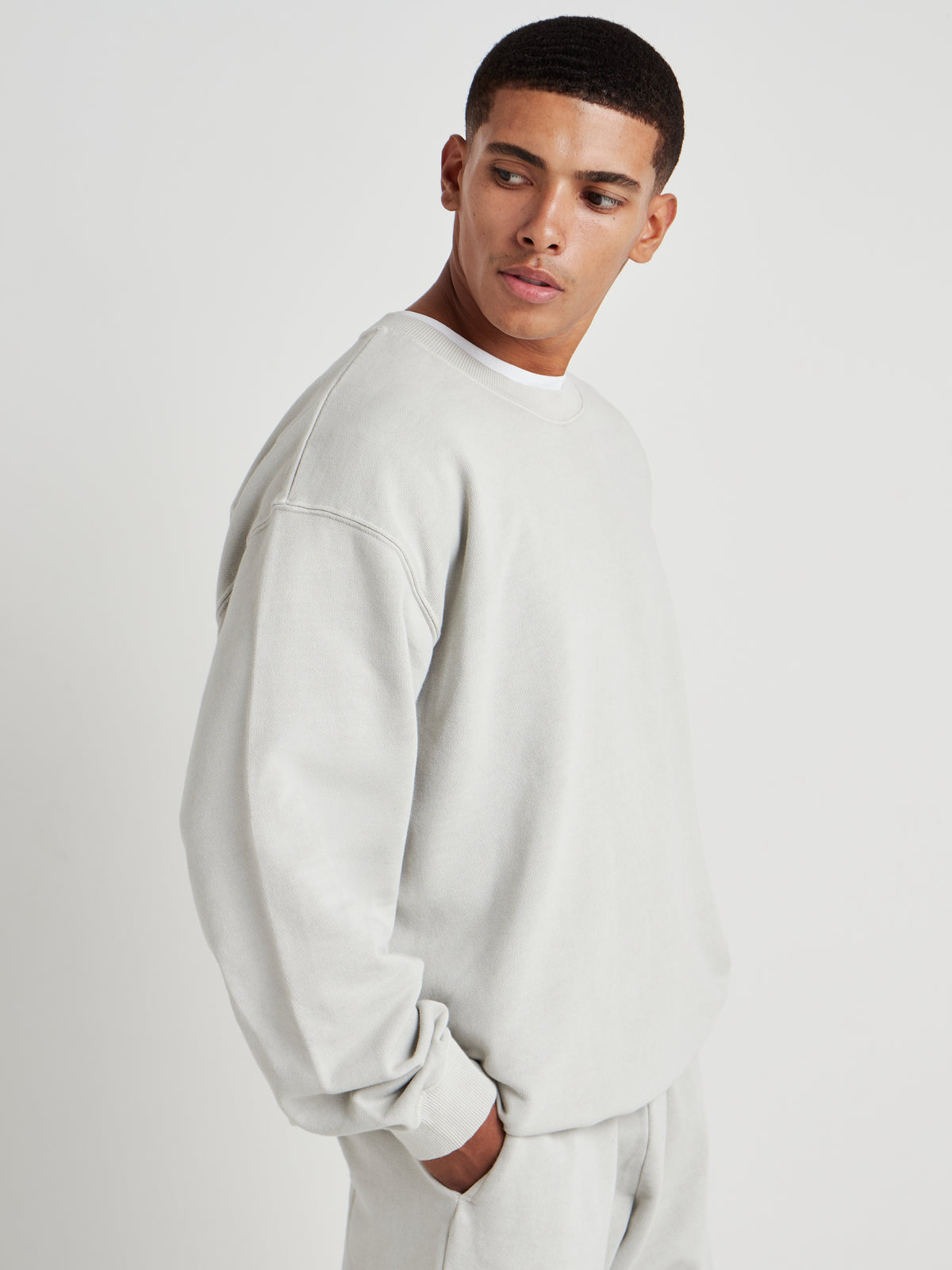 Washed Crew Neck Sweatshirt - Silver Birch Wash-2