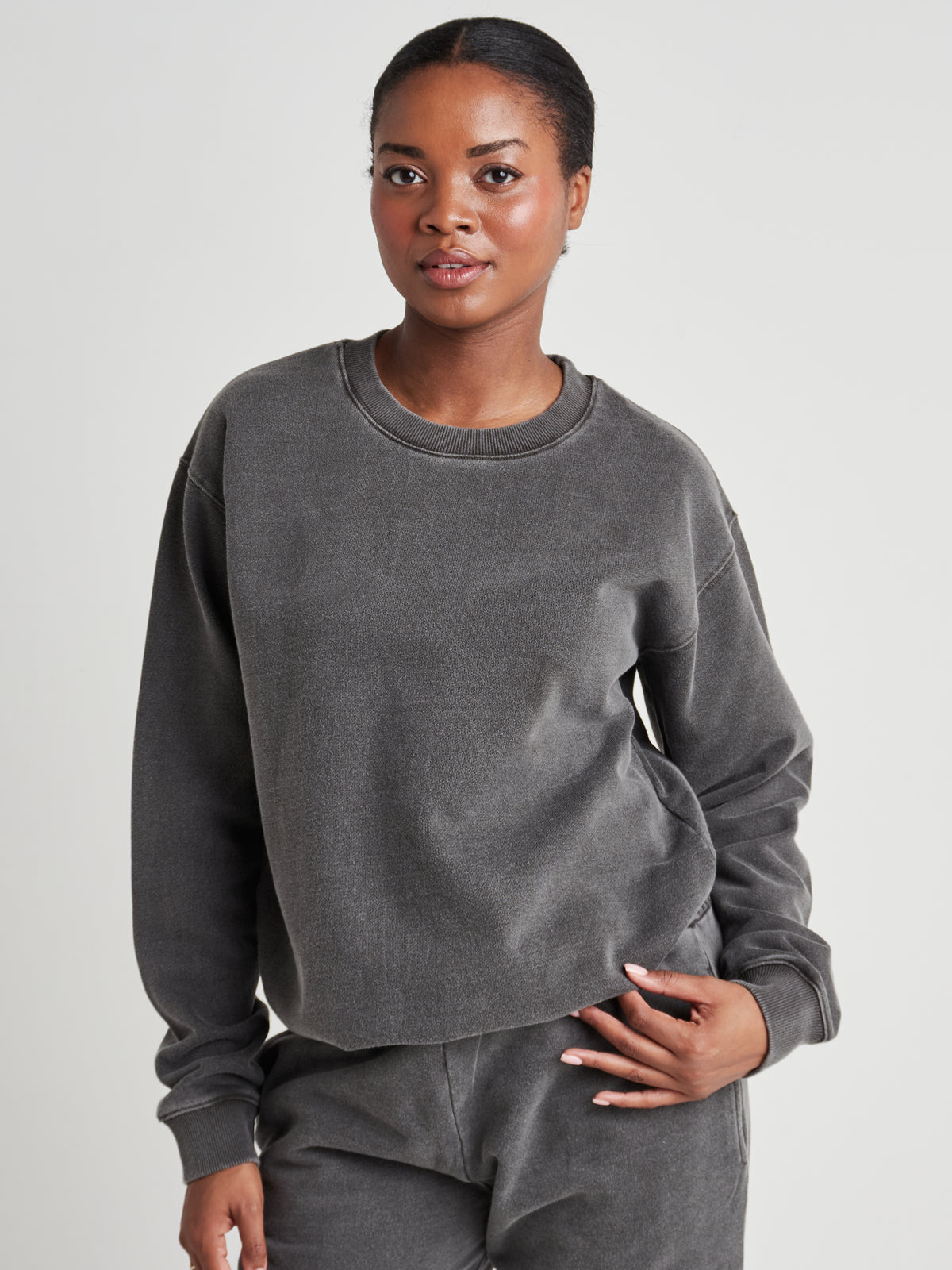 Washed Crew Neck Sweatshirt - Vintage Charcoal Wash-3