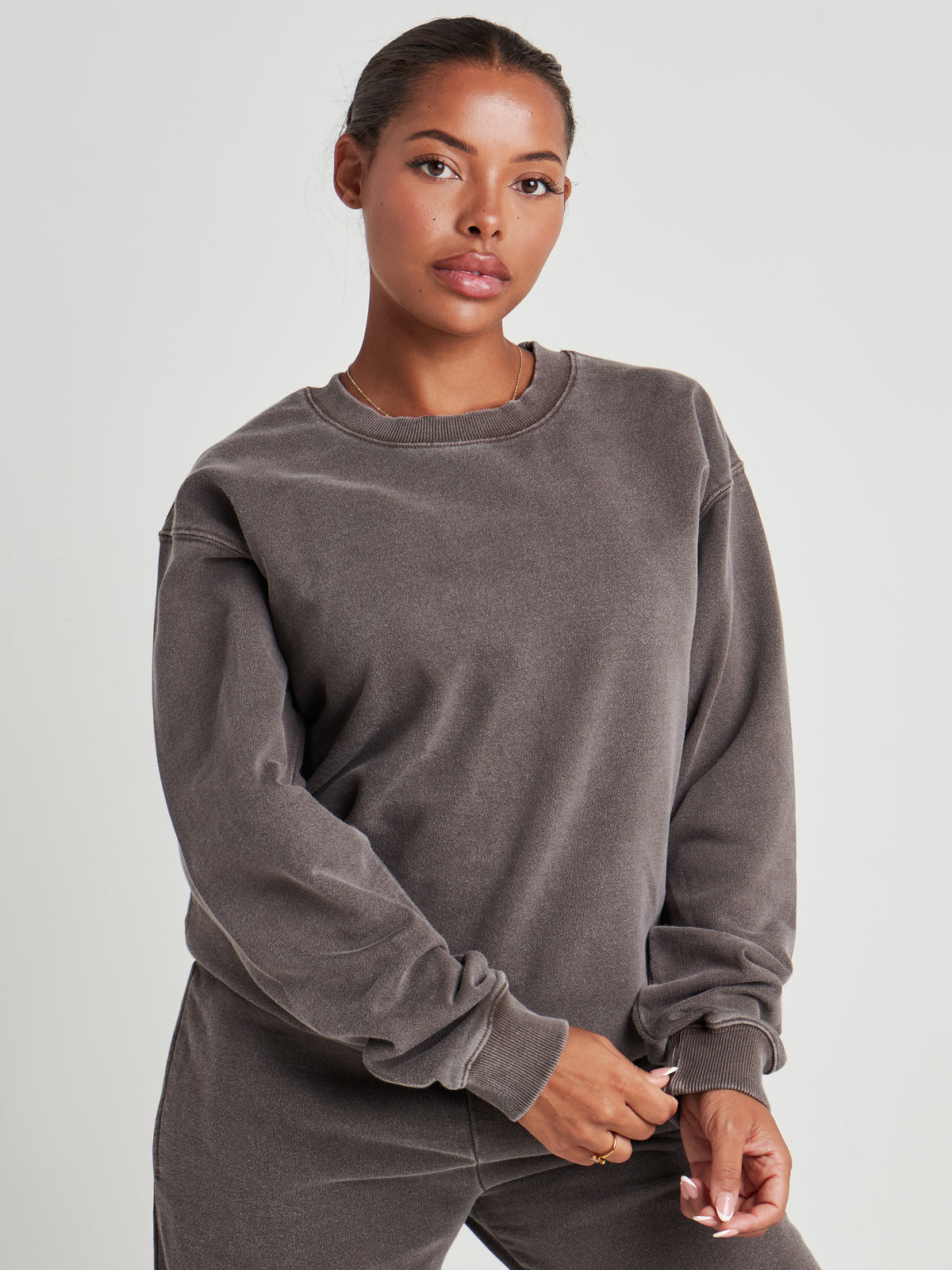 Washed Crew Neck Sweatshirt - Espresso Brown Wash-2
