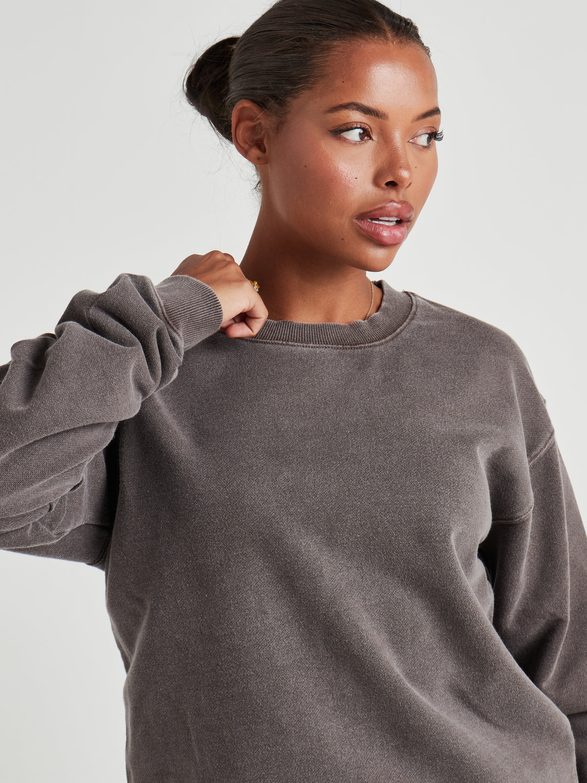 Washed Crew Neck Sweatshirt - Espresso Brown Wash-6