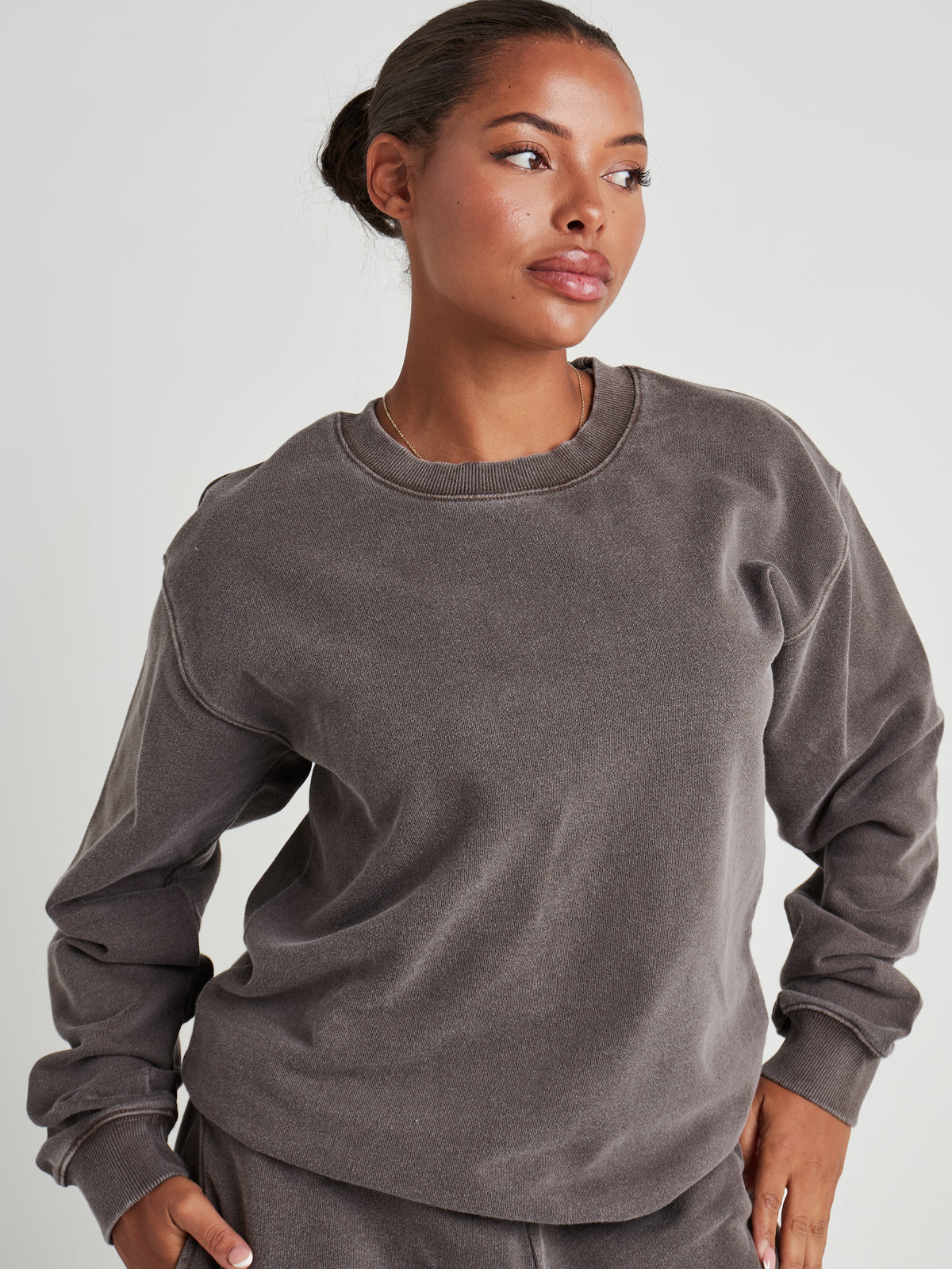 Washed Crew Neck Sweatshirt - Espresso Brown Wash-4