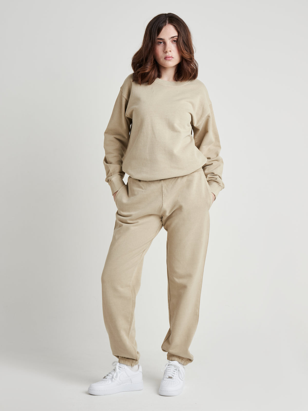 Washed Crew Neck Sweatshirt - Natural Khaki Wash-10