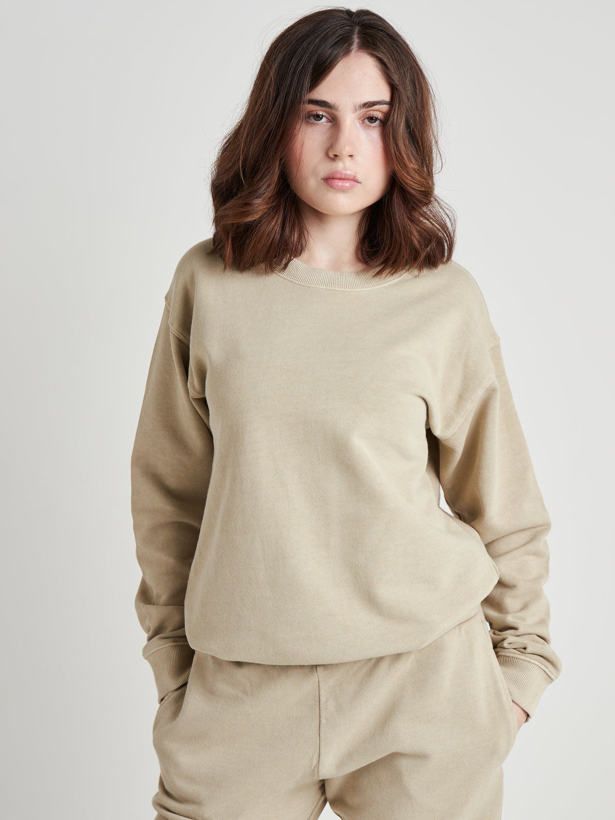 Washed Crew Neck Sweatshirt - Natural Khaki Wash-6