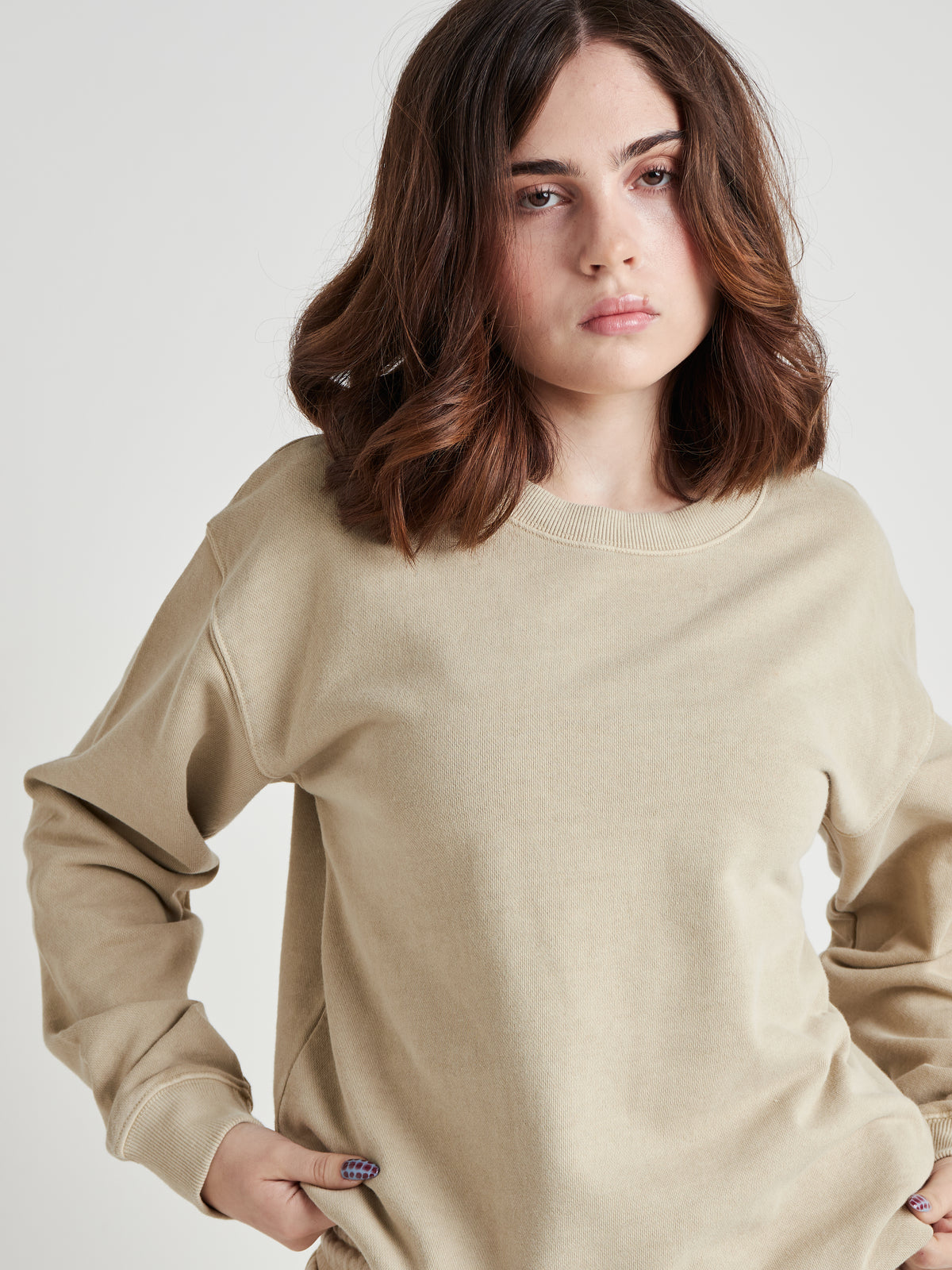 Washed Crew Neck Sweatshirt - Natural Khaki Wash-4