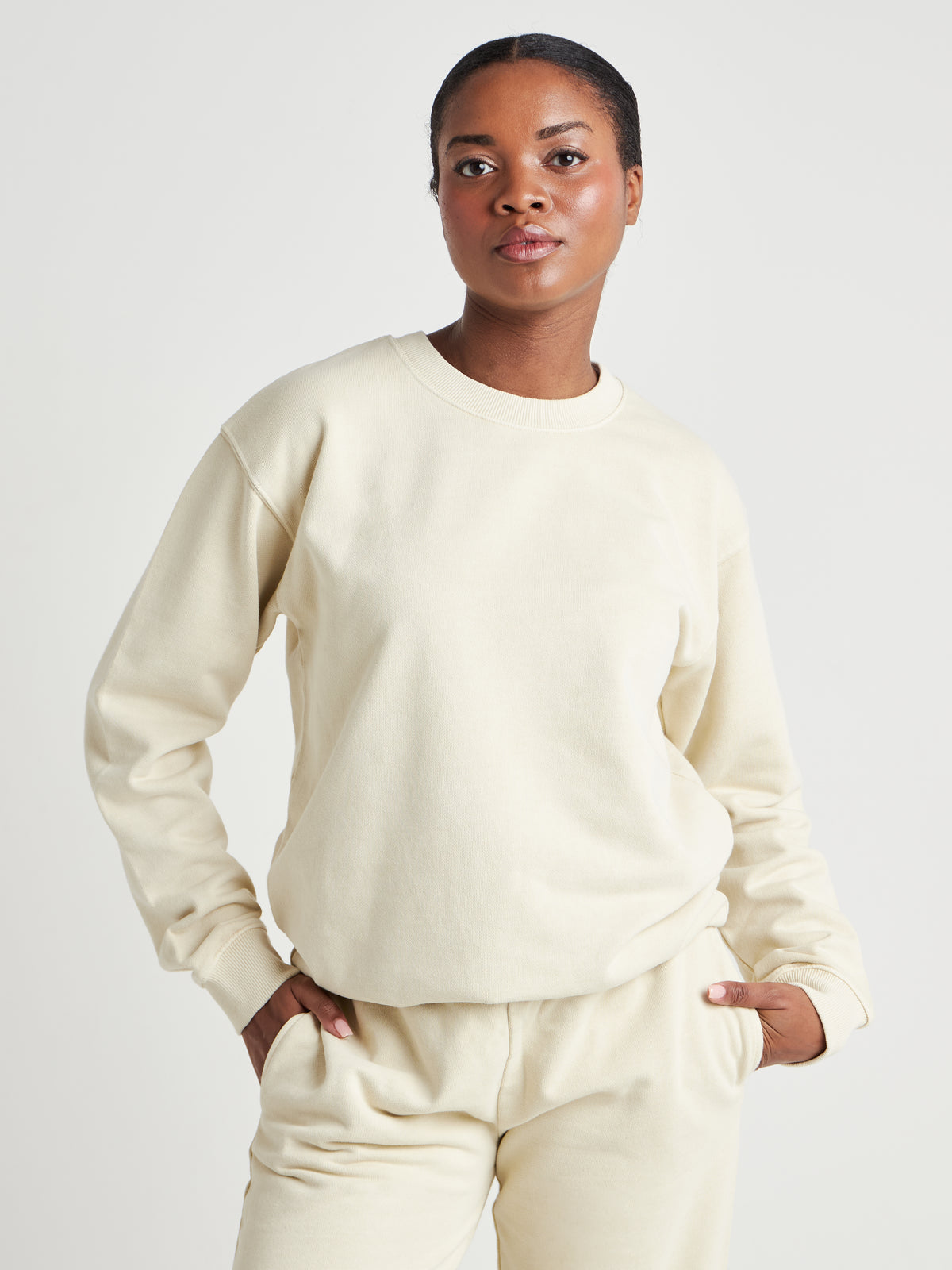 Washed Crew Neck Sweatshirt - Cream Pearl Wash-6