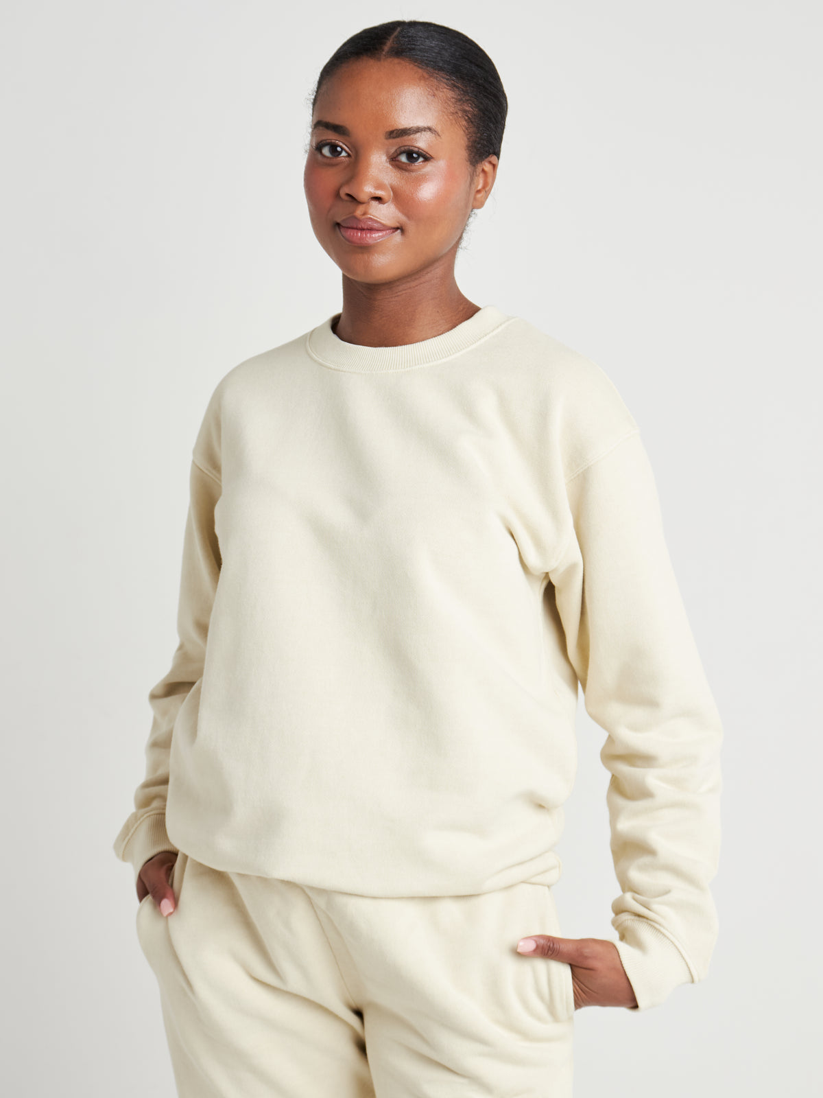 Washed Crew Neck Sweatshirt - Cream Pearl Wash-4