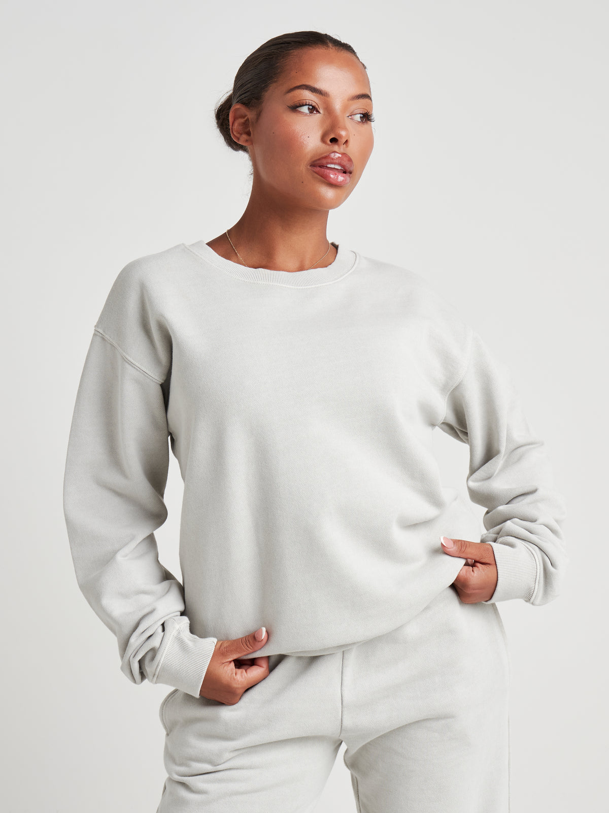 Washed Crew Neck Sweatshirt - Silver Birch Wash-5