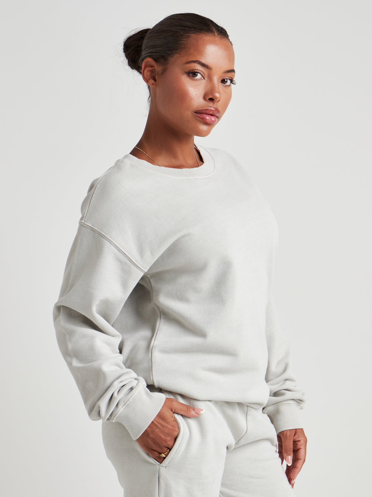 Washed Crew Neck Sweatshirt - Silver Birch Wash-3
