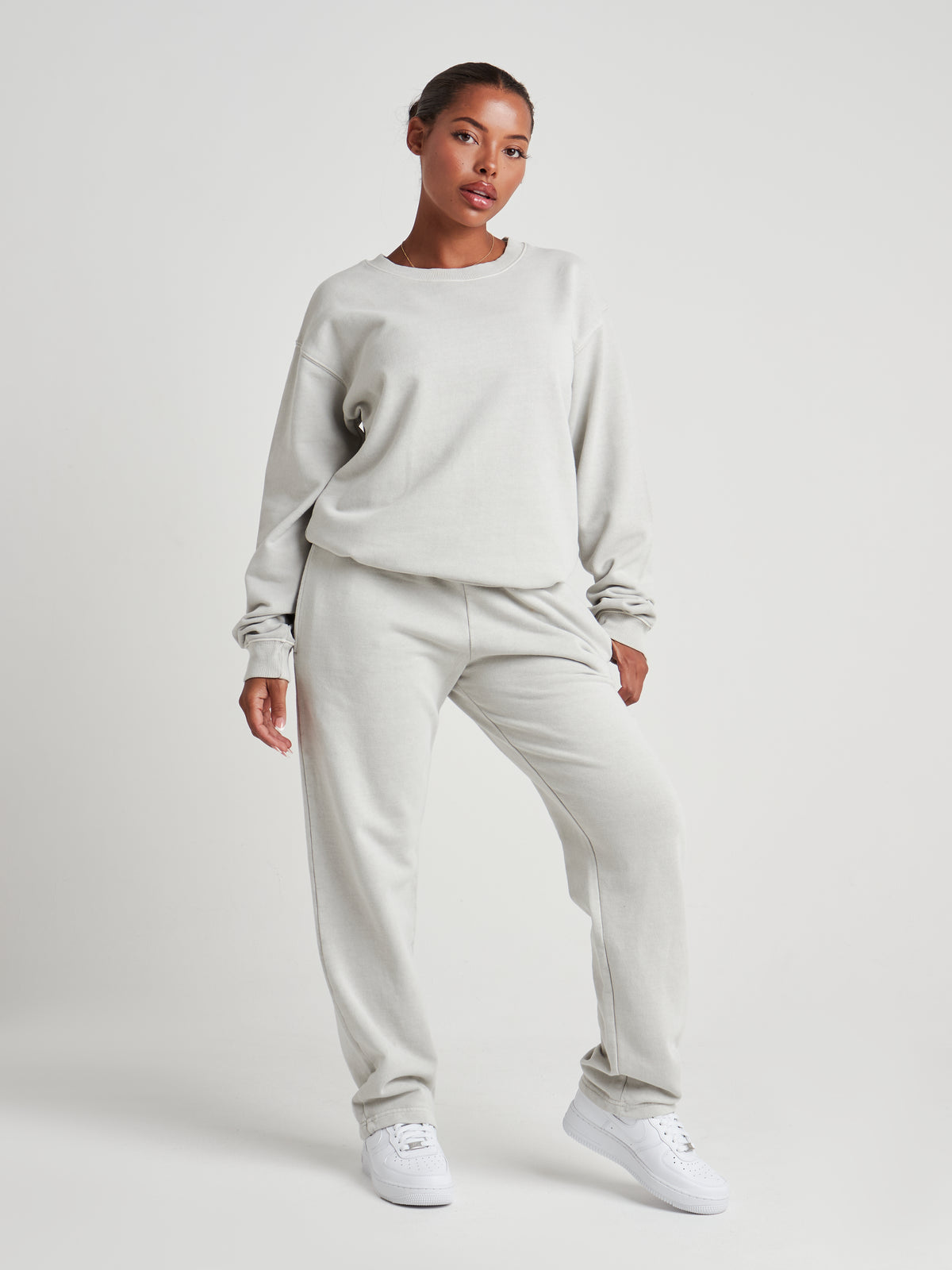 Washed Crew Neck Sweatshirt - Silver Birch Wash-9